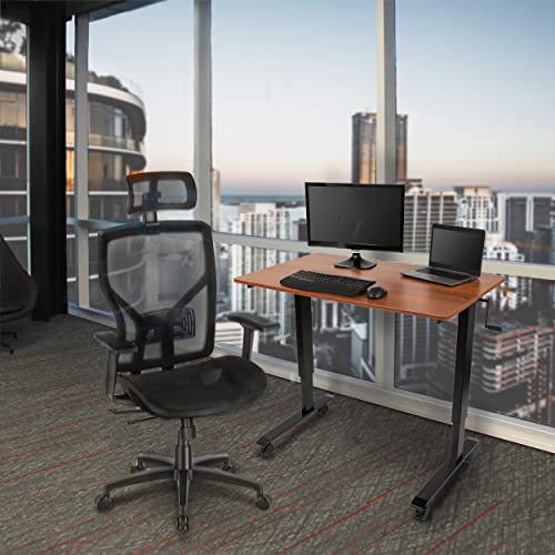 Stand Up Desk Store Crank Adjustable Height Rolling Standing Desk (Black Frame/Teak Top, 48" Wide) - color: Black Frame/Teak Top, size: 48 Inches Wide