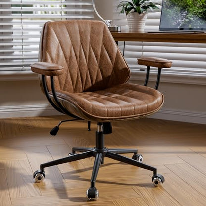 Cognac Brown Faux Leather Swivel Office Desk Chair - color: Cognac Brown