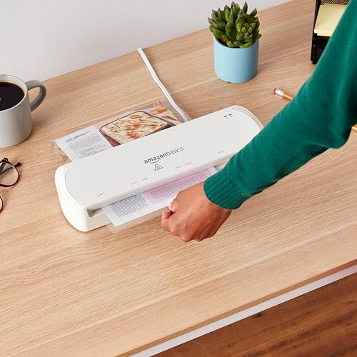 Amazon Basics 9-Inch Thermal Laminator Machine with Quick Warm-Up, 2 Heat Settings, Jam Release for Documents and Photos, White - size: 9-Inch