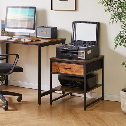 Aibiju Small Table Stand with Drawers, Multi-Functional Side & Printer Accent Table with Storage Shelf, Rustic Brown YD-TM156H - color: Rustic Brown, style: With Drawers