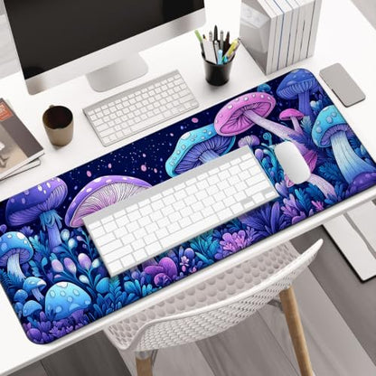 Purple Mushroom Large Mouse Pad & Desk Mat for Game, Office & Home | 31.5"x11.8"x0.12", HD Print, Long, Extended, Ultra-Smooth Surface, Non-Slip Rubber Base, Stitched Edges, Office Accessories - color: XK03