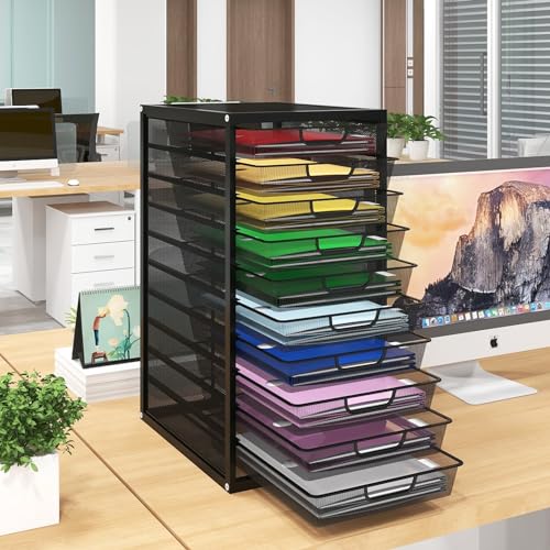 Natwind Mesh File Organizer with 10 Tier Sliding Drawers,Black | Office Supplies Desktop Organizers and Accessories, Paper Letter Tray, File Binder Organizer for Home Office School - size: 10 drawers