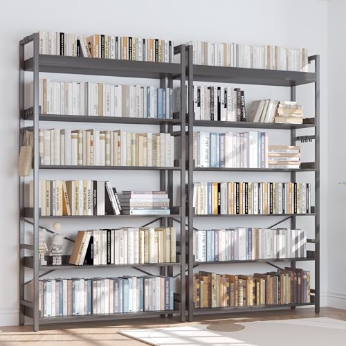 HCHQHS Bookshelf, Adjustable Industrial Bookcase, Vertical Tall Book Shelf, Wood and Black Metal Open Bookshelves for Home Office, Living Room, Bedroom (Black, 6-Tier (31" W x 70" H)) - color: Black, size: 6-Tier (31"W x 70"H)