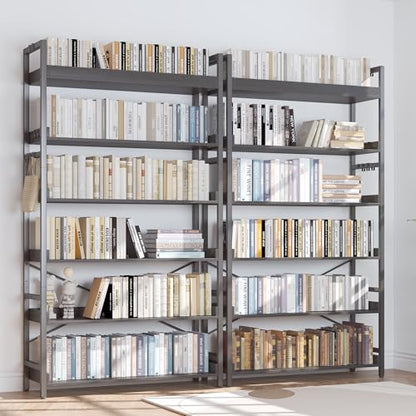 HCHQHS Bookshelf, Adjustable Industrial Bookcase, Vertical Tall Book Shelf, Wood and Black Metal Open Bookshelves for Home Office, Living Room, Bedroom (Black, 6-Tier (31" W x 70" H)) - color: Black, size: 6-Tier (31"W x 70"H)