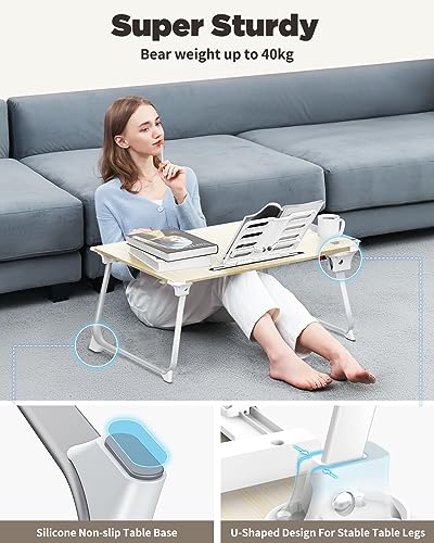 SAIJI Folding Bed Desk for Laptop, Extra Large Folding Bed Tray Table - color: Teak