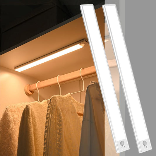 Magnetic Under Cabinet lighting 2 Pack, 12" Rechargeable - 3 Color Dimmable LED, Ultra Slim 1800 Battery Powered Motion Sensor light indoor Punch-free Smart Sensor Magnetic Rechargeable Led Light - color: 2 Pack 12 inch Strip Light
