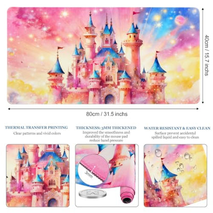 Desk Pad Castle XXL Large Gaming Mouse Pad Fairy Girly Desk Mat 31.5×15.7" - color: Fairytale Castle, size: 31.5L x 15.7W inches