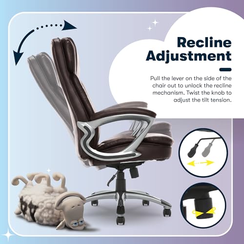 Serta Ergonomic Big and Tall Executive Office Chair Lumbar Support, Leather | Fairbanks, Gaming Chair with Headrest, 350lb Capacity, Padded Arms, Semi-Plush Seat Cushion, Adjustable Height & Tilt, Brown - color: Brown, size: 350 lbs