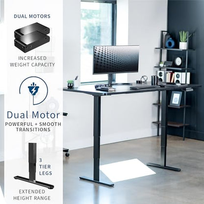 VIVO Black 71 x 36 in Standing Desk, DESK-KIT-2B7B-36 - color: Black Top / Black Frame, size: 71 x 36