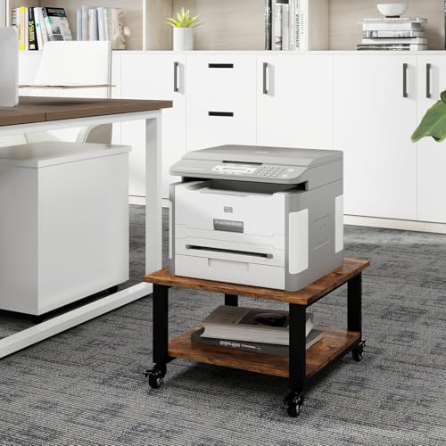 Natwind 2 Tier Laser Printer Stand,20''x20'' Under Desk Printer Cart, Retro | Large Printer Table Copier Stand with Wheels, Stand for Heavy Printers,Thickened Steel Tube,Supports 200lbs,for Home Office - color: Retro