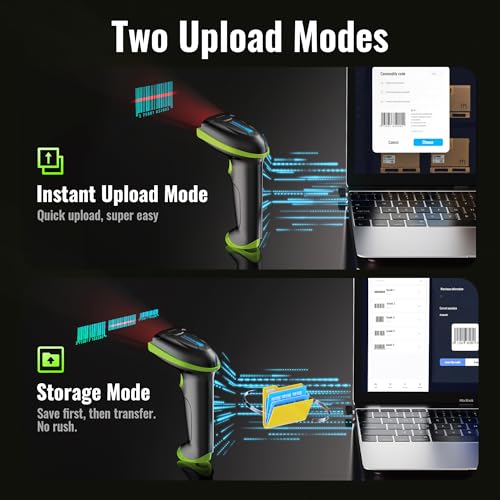 Tera Barcode Scanner with Battery Indicator: 1D Wireless, 5100 Green | USB Wired 2.4G Wireless Reader, 2200mAh Battery, 1D Laser Scanning, IP54 Protection, Retail Checkout Warehouse Library School - color: 1D Green