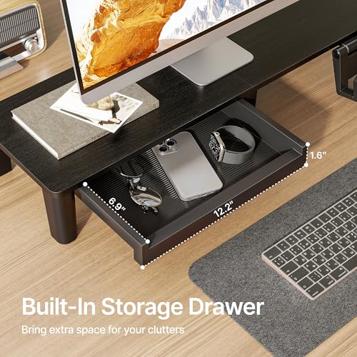 PEGZONE Ergonomic Monitor Stand Riser with Storage Drawer
