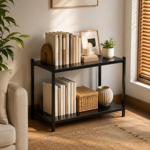 Heavy Duty 2 Tier Metal Book Shelf Adjustable Bookcase | 1200 LBS Bolt-free Storage Shelves with Deep Bookshelf for living Room, Office and Garage Storage, 14"Wx 12"Dx 22"H - size: 2Tier-14"Wx 12"Dx 22"H