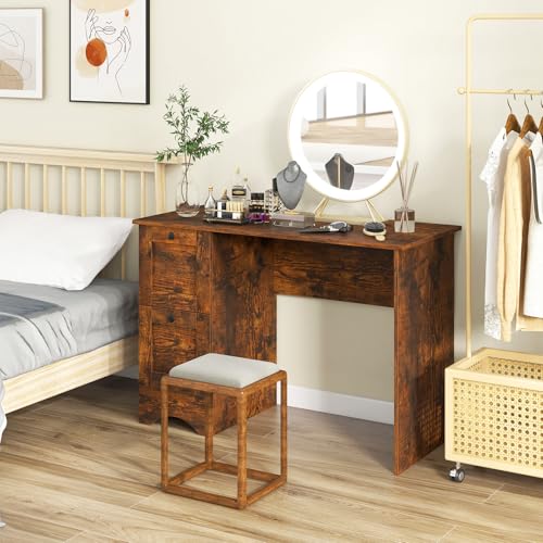 Tangkula Computer Desk with Drawers & Charging Station, Wooden Home Office Desk PC Laptop Notebook Desk, Compact Study Desk Writing Desk, Computer Workstation Ideal for Home & Office (Rustic Brown) - color: Rustic Brown