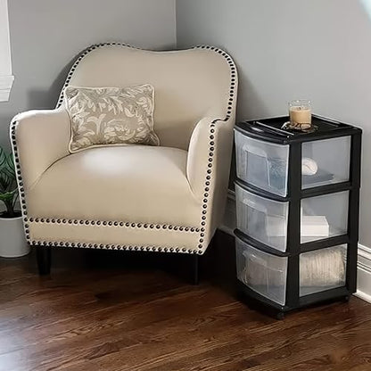HOMZ Drawer Tower 3-Tier Storage Cart, Removable Wheels, Black Frame,2 Pack - color: Black, size: 2 Pack