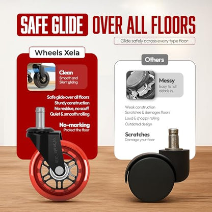 Office Chair Replacement Caster Wheels, 3 Inch Rollerblade Desk Chair Wheels for Carpet Hardwood Floors, Computer Chair Wheels - Gaming Desk Chair Casters - Fits 98% Chairs, Set of 5 - color: Red Pack of 5