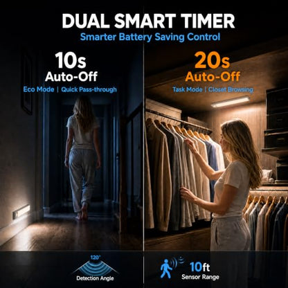 Under Cabinet Lighting, 2400mAh Motion Sensor Light Indoor, 2 Pack | 7.8in Rechargeable Closet Lights, 10s/20s Delay, Magnetic Battery Operated Under Counter Lights for Kitchen & Stairway - size: 7.8 Inch