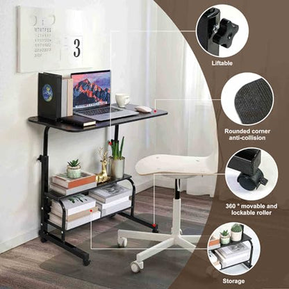 Adjustable Height Mobile Computer Desk with Wheels Black 31.5x15.7 Inch - color: Black