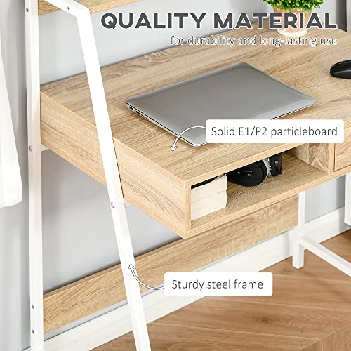 HOMCOM Home Office Desk with A Frame for Small Spaces, Natural | Computer Desk, Writing Table, with Drawer, Storage Shelves - color: Natural
