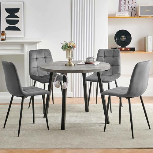 Homedot Kitchen Table and Chairs Set for 4, 37" Grey Round Dining Table Table Set for Kitchen Dining Room, Farmhouse Small Breakfast Dinner Table Set with Gray Dining Chairs for Apartment - color: Grey, size: 1* Grey Round Table+4*Chair