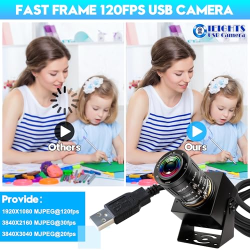 12mp Manual Zoom USB Camera for Computer, 120FPS/1080P High Speed Webcam | 3.6-10mm 3X Zoom Lightburn Camera for Laser, Varifocal Close-up PC Camera for USB Microscope, Pet Monitoring & Surveillance