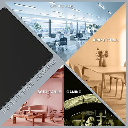 CENNBIE Leather Desk Mat - 43.6" x 16" Oversized Mouse Pad, Black | Premium Stitched Edges Resist Wear. Waterproof, Non-Slip & Easy To Clean. Protects Desk From Scratches. For Office & Home. - color: Black, size: 43.6" x 16"