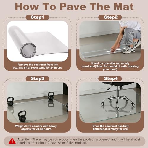 Clear Chair Mat for Hard Floors, 36 x 48 PVC Desk Mat | Clear PVC chair mat protects hard floors from rolling chair casters; suitable for hardwood, tile, laminate and vinyl