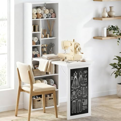 HOMCOM Foldable Desk Wall Mounted Convertible Table for Small Spaces, White - color: White