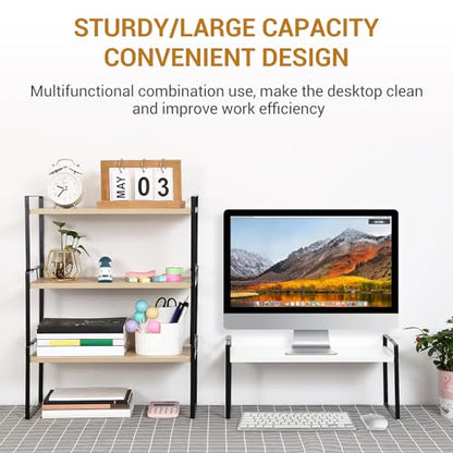YGYQZ Desk Shelf Organizer for Top of Desk, 3-Tier Desktop Bookshelf, Black & Wood - color: 3-tier Black/Wood