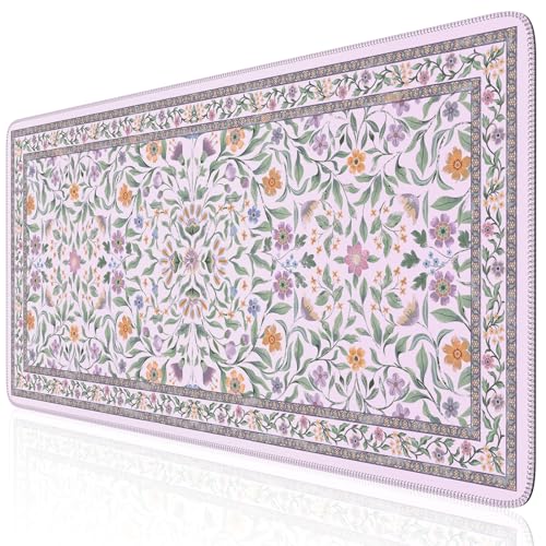 iLeadon Desk Mat for Desktop, Purple Mouse Pad for Keyboard | Floral Gaming Desk Mat with Non-Slip Base and Stitched Edges, Large Keyboard Mat 35,4x15,7 Inch for PC Home Office - color: Purple
