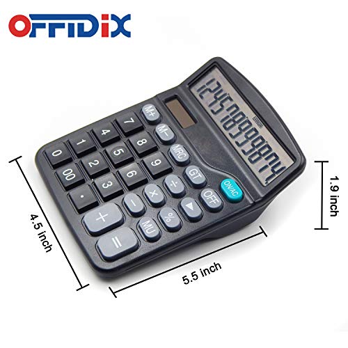 OFFDIX Office Desktop Calculator, Solar and Battery Dual Power Electronic Calculator Portable 12 Digit Large LCD Display Calculator - color: Black