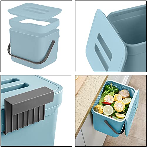 LALASTAR Kitchen Compost Bin, Hanging Trash Can with Lid for Kitchen Cabinet Door, Under Sink, Wall Mounted Waste Bin for Bathroom, 1.8 Gallon, Blue - color: Blue