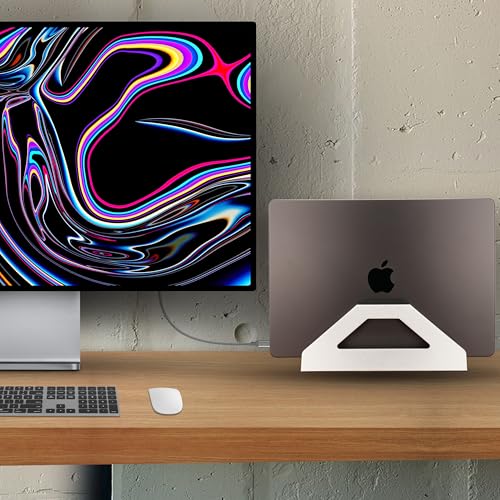 Vertical Laptop Stand, Space Saving Holder for MacBook with Tool-Free Width Adjustment, Pretty Anodized Aluminum for Desk, Universal Fit for 10-17" Laptop - color: Silver