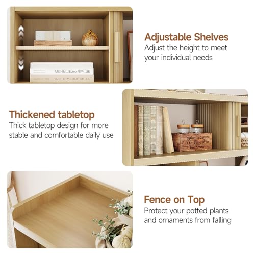 ONBRILL 44" Sideboard Buffet Cabinet with Outlet & Sliding Door, Oak - color: Oak, size: 44"