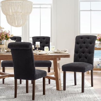 COLAMY Button Tufted Dining Chairs Set of 2, Accent Parsons Diner Upholstered Fabric Dining Room Stylish Kitchen Chairs with Solid Wood Legs and Padded Seat, Black - color: Black, size: set of 2