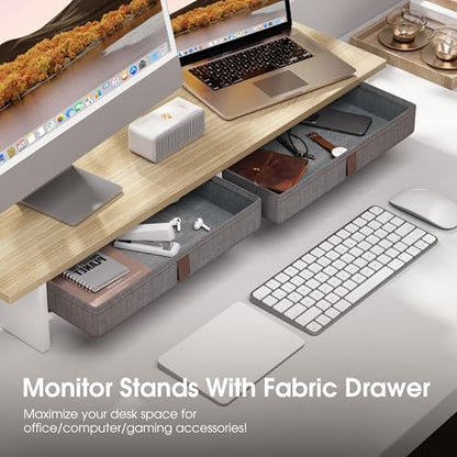 Fenge 35 Inch Monitor Stand with Drawer Storage, Computer Riser for Desk - color: Oak