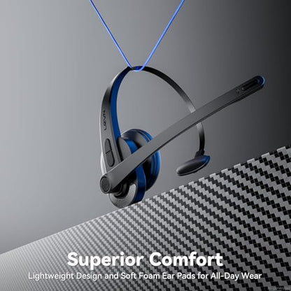 Wireless Headset with Mic for Work, Bluetooth Headset with Microphone(AI Noise Cancelling), Lightweight Comfortable with Mute Button Computer Headset with Microphone for PC/Office/Call Center/ Teams