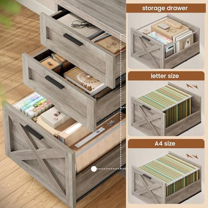 SEDETA 67" Farmhouse Executive L Shaped Desk with 3 Drawers - color: Grey, size: L Shaped Desk (67")