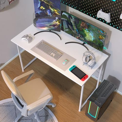 YSSOA Computer Desk Home Office Work Study Writing Modern Simple Table with Headphone Hooks - color: Basic White, size: 47 Inch