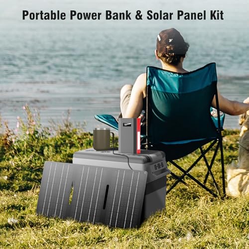 Portable Solar Power Bank with AC Outlet 65W 110V External Battery Pack | 24000mAh Portable Laptop Charger with Foldable Solar Panel 30W for Outdoor Smart Devices Camping Hiking Trip Off Grid Backup - color: Red Black