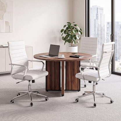 Okeysen Ergonomic Office Desk Chair, Modern PU Leather Conference Room Chairs Ribbed, High Back Executive Swivel Rolling Chair for Home, Office - color: White-ribbed