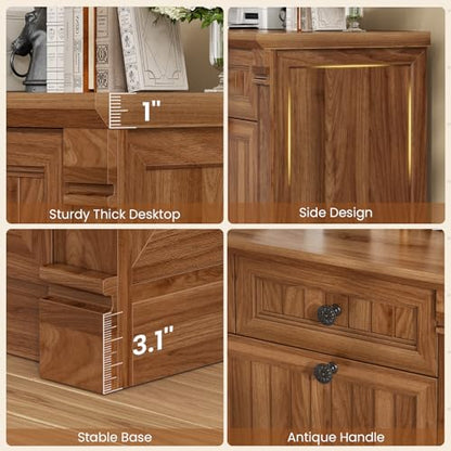 SEDETA 4 Drawers File Cabinet, 33" Farmhouse Filing Cabinets for Home Office fit Legal/Letter/A4 File, Wood Office File Cabinet with Power Outlets, Printer Stand with Storage, Brown - color: Brown