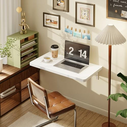 Dogsky Floating Wall Desk 24" x 14" - 100 lbs Heavy Duty Solid Pine - color: White, size: 24" x 14"