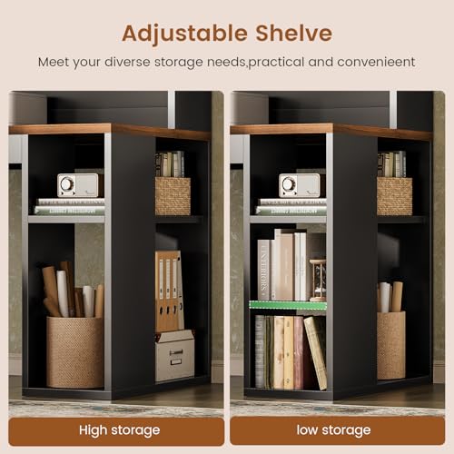SEDETA 67" Farmhouse L Shaped Desk with Hutch, Black+Brown - color: Black and Brown, size: L Shaped Desk with Hutch (67")