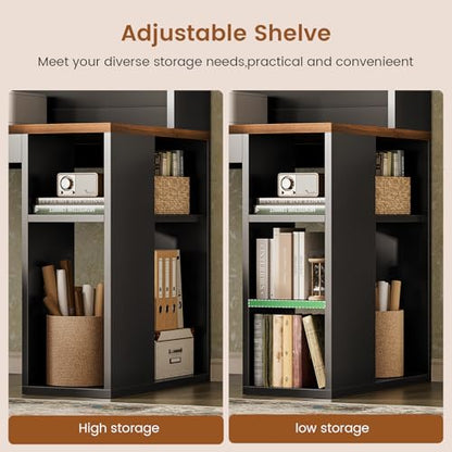 SEDETA 67" Farmhouse L Shaped Desk with Hutch, Black+Brown - color: Black and Brown, size: L Shaped Desk with Hutch (67")