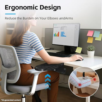 CABTE Ergonomics Desk Extender Tray, Table Mount Arm Wrist Rest Shelf | 180° Swivel Elbow Arm Support, Computer Desk Extender Tray for Home and Office (Black - Rotating) - size: 11.8"