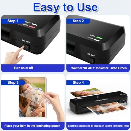 9 inch Laminator Machine with 40 Laminating Sheets | Laminator with NTC Technology Continuous Operation and Quick 2-Min Warm-Up for Home,Office,School Use-Black - color: Black