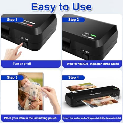 9 inch Laminator Machine with 40 Laminating Sheets | Laminator with NTC Technology Continuous Operation and Quick 2-Min Warm-Up for Home,Office,School Use-Black - color: Black