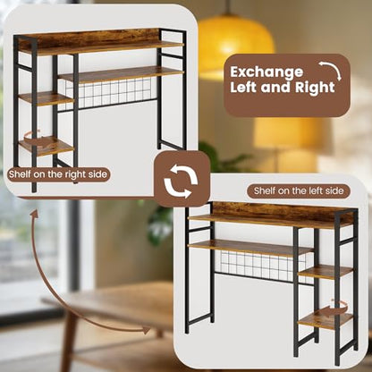 WAYTRIM Desk Shelf, Wood Desk Organizer Shelf 4 Tier Countertop Desktop Bookshelf Cubicle Storage Rack Top of Desk, Desk Hutch Dorm for Top of Desk Pegboard Hooks Set Desktop Display Rack (Brown) - style: 4-Tire
