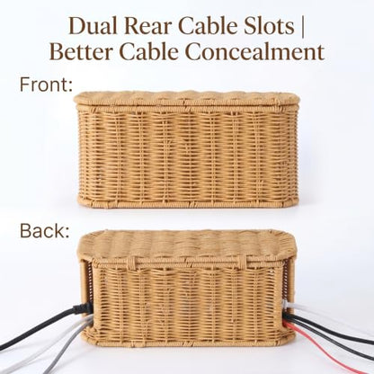 Small Cable Management Box, Mini Wicker Basket for Hiding Cords & Power Strips - size: Small